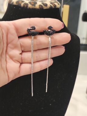 Elegant Black Swan Drop Earrings by